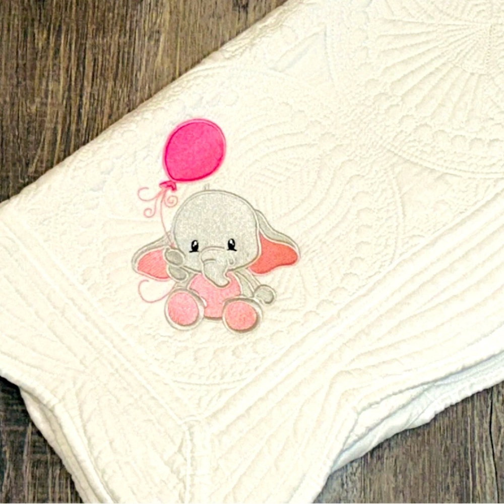 Baby Gift! Crib Quilt For Nursery - Embroidery-Elephant with Balloon- 36”x45”
